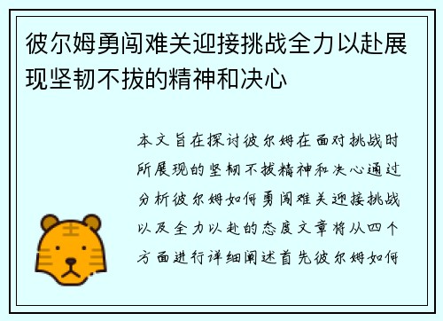 彼尔姆勇闯难关迎接挑战全力以赴展现坚韧不拔的精神和决心