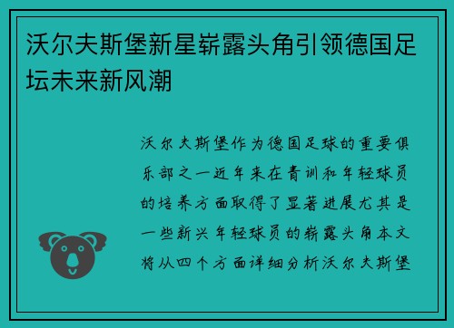 沃尔夫斯堡新星崭露头角引领德国足坛未来新风潮